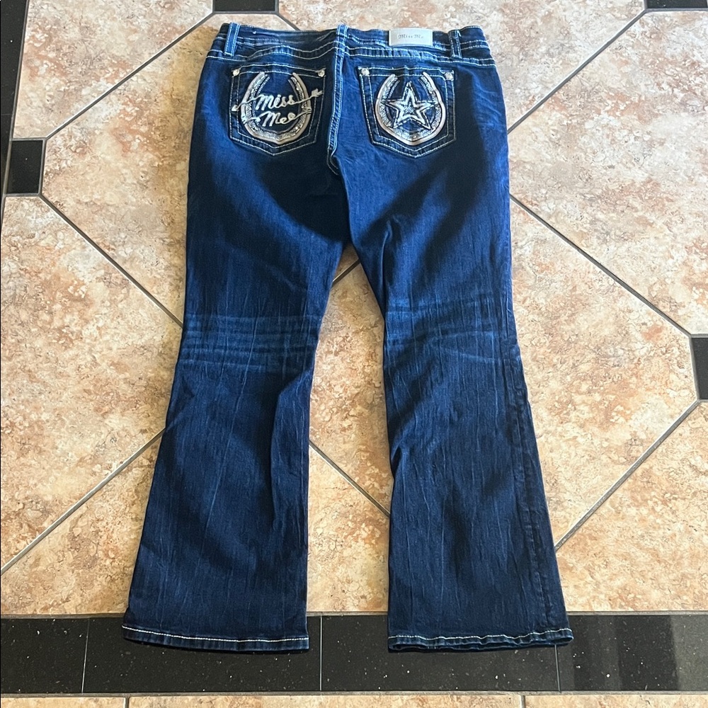 Miss Me Dark Blue Flare Jeans with Embellished Pockets